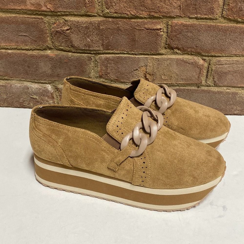 Tan Suede Platform Loafers